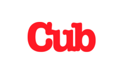 Red text logo of Cub