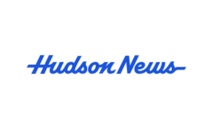 Blue text logo of Hudson News